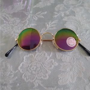 Rainbow Iridescent Lens Round John Lennon Style Sunglasses